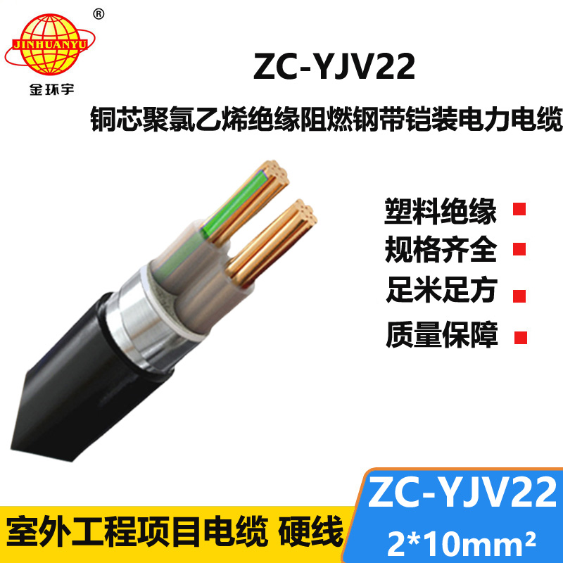 金环宇电缆 ZC-YJV22 2X10平方 阻燃电力电缆 铠装电线电缆