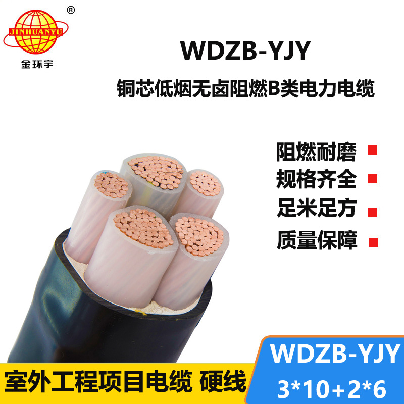 金环宇电缆 低烟无卤电缆厂 WDZB-YJY3X10+2X6 足米 阻燃b类电缆