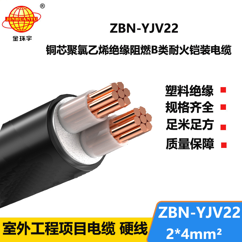  金环宇电线电缆 ZBN-YJV22-2X4阻燃b类耐火电力电缆yjv22电缆