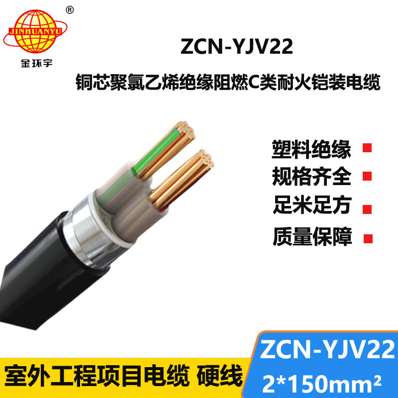 金环宇电线电缆 阻燃耐火电缆ZCN-YJV22-2X150平方yjv22铠装电缆